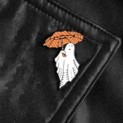Lonely ghost Pins Support Orange umbrella floating in the air Enamel pins Badges for Clothes Backpacks Lapel pin brooch Jewelry