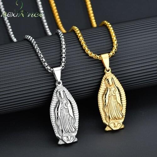 Nextvance Vrigin Mary Religious Necklace Amulet Christ Pendant Jesus Bible Ave Maria Necklaces Chain for Family Christian Gift