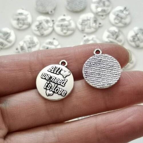 Antique Silver Plated Letter All We Need Is Love In Metal Alloy Charm Pendant For DIY Making