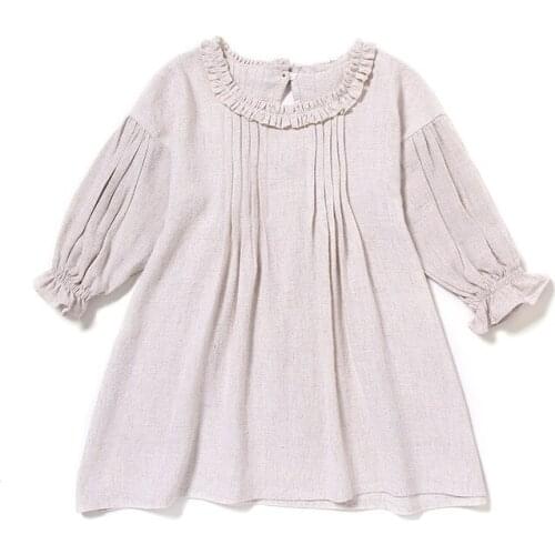 Korean Girls Casual Cotton Dress Soft Linen Baby Girls Loose Ruffles Dress for Beach Ins Fashion Toddler Clothing