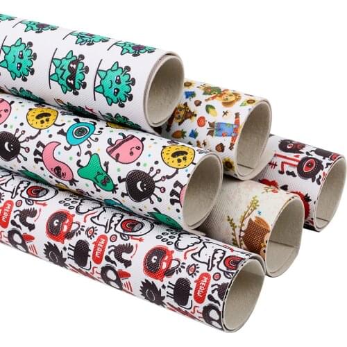 Faux Leather Sheet Robots Spacecrafts Printed Synthetic Leather Fabric Handmade DIY Hairbows Bags Belt Crafts 22*30cm/pc IBOWS