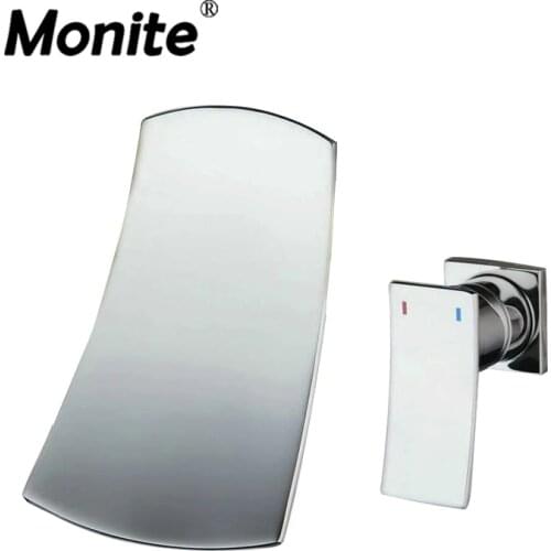 Monite Wall Mounted Soild Brass Chrome Waterfall Bath Bathtub Shower Faucet Mixer Tap Single Handle 2 pcs Faucets Mixer Tap