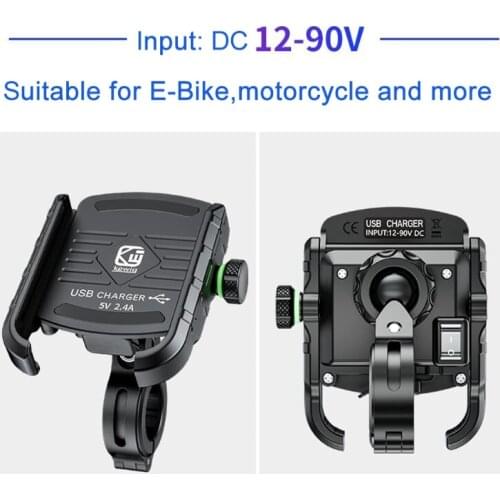 Waterproof 12V-90V Motorcycle Phone Holder E-bike Handlebar Rear-View Mirror Cellphone Mount Stand with 2.4A USB Charger
