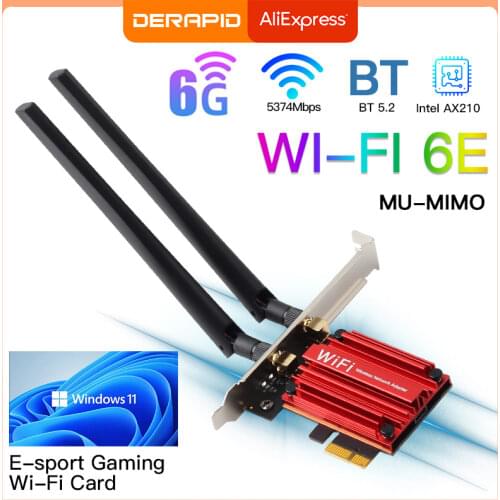 3000Mbps WiFi6E Intel AX210 Bluetooth 5.2 Dual Band 2.4G/5GHz WiFi Card 802.11AX/AC PCI Express Wireless Network Card Adapter PC