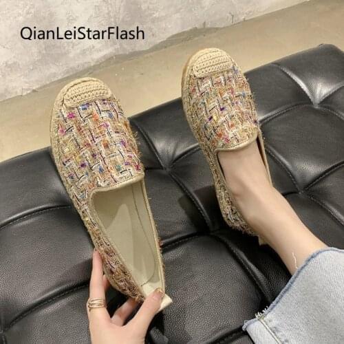 Women Espadrilles Knitting Slip on Flat Shoes Ladies Loafers Plaid Casual Shoes For Woman Fisherman 2021 Autumn Spring