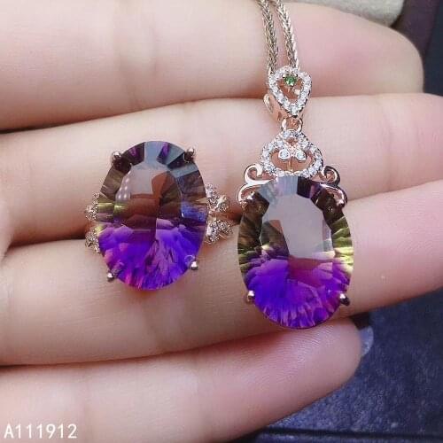 KJJEAXCMY fine jewelry Ametrine 925 sterling silver women pendant necklace chain ring set luxury