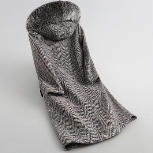 Coat Fur Real Female Natural Lamb Fur Coats Long Warm Tweed Wool Winter Jacket Women Fox Fur Collar Hooded 18118 YQ1990 s