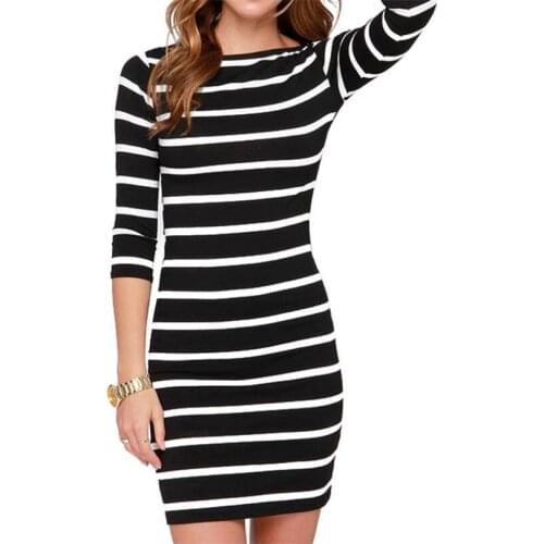 YSDNCHI Women Straight Bodycon High Waist Pencil Dress Black And White Striped Casual Summer Mini