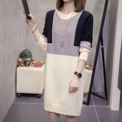 Plus Size Sweater Long Sleeve Dress Mid-Length Knitted Wool Dress Autumn 2021 New Fashion Loose Pullover Shirt Female Robes M711