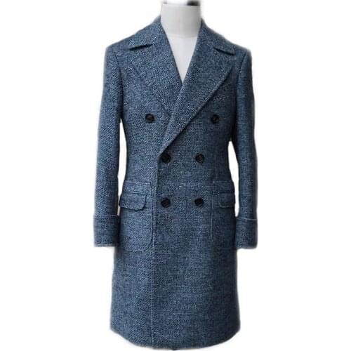 Winter Coat Thick Greatcoat Wool Men Suits Peaked Lapel Outfit Custom Made One Piece Long Overcoat High Quality Jacket