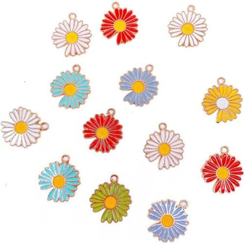 10PCS Dripping Oil Pop Daisy Flower Multicolor Alloy Jewelry Accessories DIY Keychain Bracelet Pendant New Discovery of Jewelry