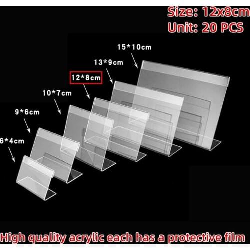 12x8cm 20pcs Acrylic Transparent Display Stand Desk Sign Label Frame Price Tag Display Business Card Holders acrylic holder