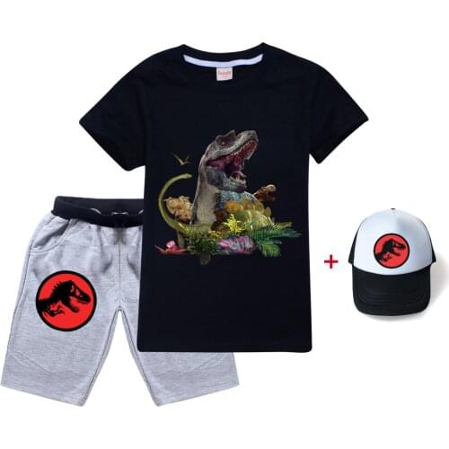 Big Boy Short Sleeve T Shirt+Shorts Pants 3pcs Sport Sets New Summer Dinosaur Childrens Clothing Kids Boys Clothes Suits 3-16Y