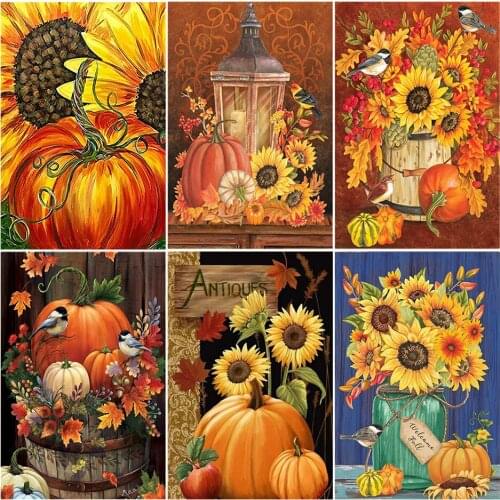 5D DIY Diamond Painting Pumpkin Sunflower Cross Stitch Kit Diamond Embroidery Rhinestone Flower Pictures Home Decor