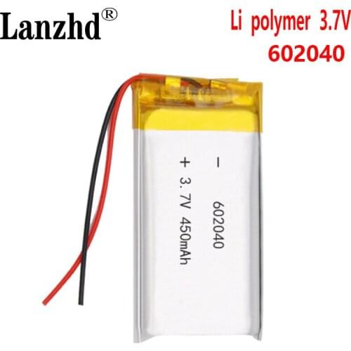 602040 3.7V 450mah Li-ion lithium polymer Rechargeable battery For MP3 MP4 Smart Watch Bluetooth headset Backup Power Li-po cell