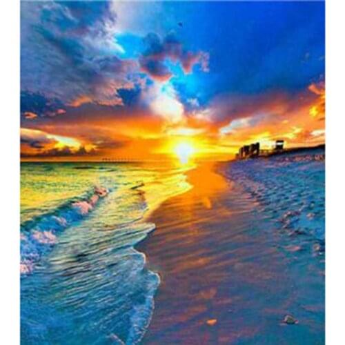 5D DIY Diamond Painting Landscape Picture Sea Sunrise Beautiful Picture Square/Round Diamond Cross Stitch Decoration Art WG3041