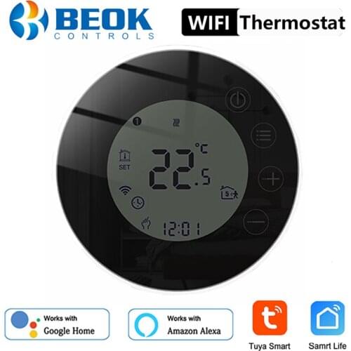 Beok WIFI Thermoregulator Round Tuya Smart Home Thermostat for Floor Heating Temperature Controller Alexa Google Home 220V Black