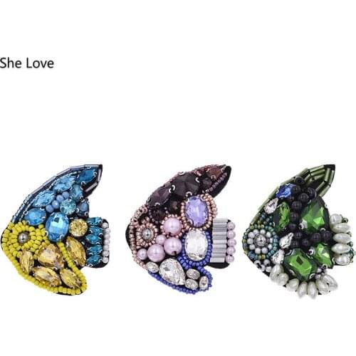 Chzimade Colorful Handmade Crystal Rhinestone Fish Beads Patches For Clothing Sea Animal Applique Patches Diy Garment Accessory