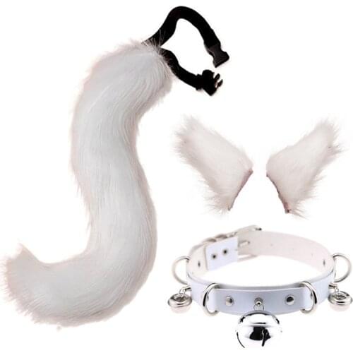 Kids/Adult Wolf Fox Tail Clip Ears And Bell Neck Chocker Set For Halloween Party Cosplay Costume Accessories New