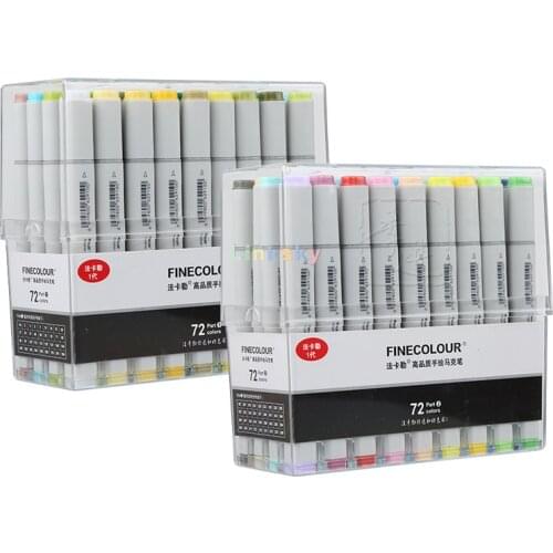 FINECOLOUR Alcohol oil double headed markers 24, 36, 48, 60, 72, standard pencil case set, school supplies ,Art supplies