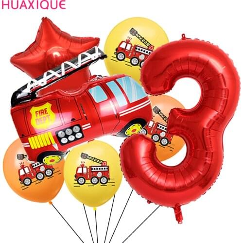 13pcs Fireman Foil Number Balloon 32inch Red Number Balloon Fire Truck Foil Balloon 1 2 3 4 5 6 7 8 9 Years Birthday Party Decor
