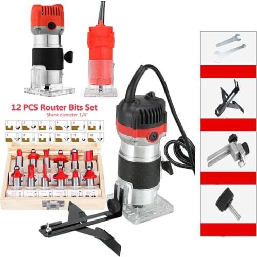 800W Wood Router Tool Combo Kit Power Woodworking Machines Milling Engraving Slotting Electric Trimmer Tools With Milling Cutter