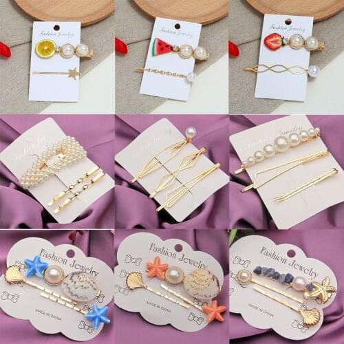 Korean Simulated Pearl Acetate Hair Clips Shell Heart Barrette Star Sunflower Starfish Metal Hairpin Women Hair Accessories