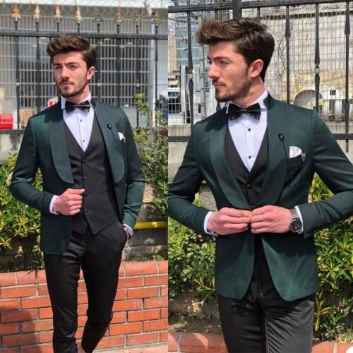Handsome Casual Men Tuxedos Custom Made Shawl Lapel One Button Pocket Suits Formal Gentlemen Party Prom 3 Pieces Set