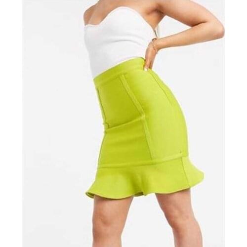 Free Shipping wholesale new skirt Yellow black High Waist Fashion Match Mini Sexy Mermaid Bandage Skirt