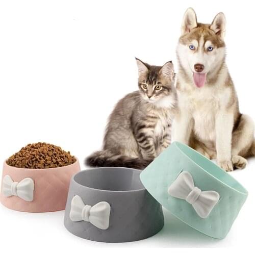 Cute Bowknot Pet Feeder Bowls for Dogs Puppy Dog Feeding Food Bowl Dish Kitten Cat Drinking Water Bowl with Non Slip Bottom