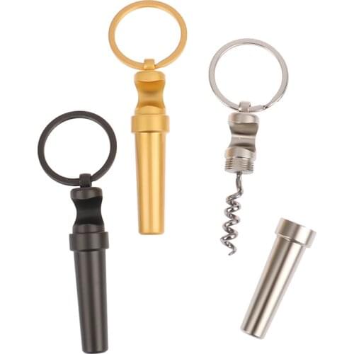 Multifunctional Zinc Alloy 3 In 1 Bottle Opener Keychain Outdoor Portable Mini Wine Beer Can Opener Wood Corkscrew Kitchen Tools