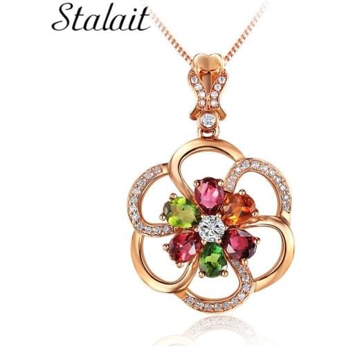 Trendy Alloy Link Chain Colorful Round Crystal Pendant Necklace Fashion Design Flower Jewelry Zircon Necklaces For Women
