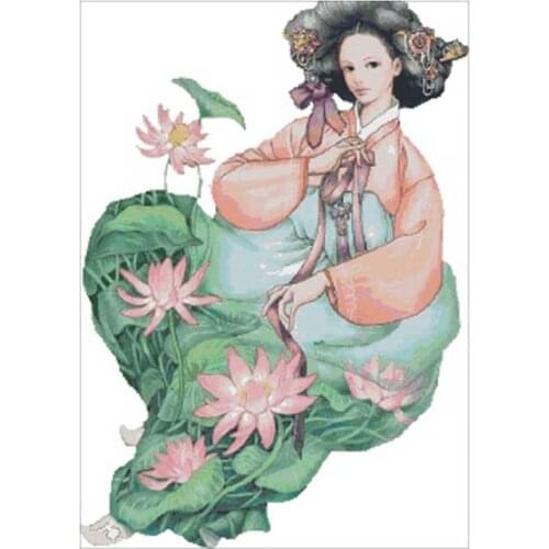 Lotus girl patterns Counted Cross Stitch 11CT 14CT 18CT DIY Chinese Cross Stitch Kit Embroidery Needlework Sets home decor