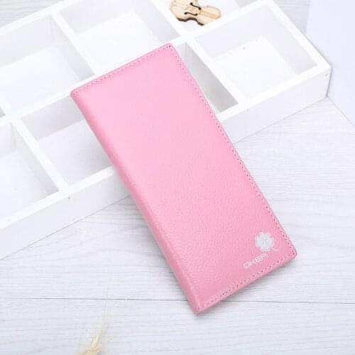 New Genuine Leather Womens Long Purse Fashion Card Holder Classic Four Leaf Grass Pink Womens Wallets Coin Purses