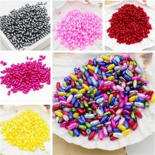 New 6*12mm 100pcs ABS Imitation Pearl Rice Beads DIY Jewelry Accessories European Straight Hole Beads For Jewelry Making