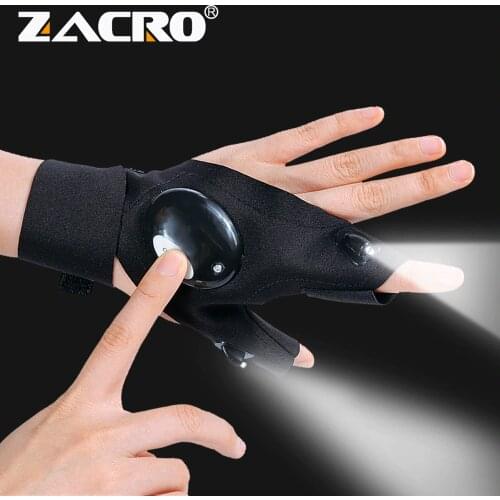 Zacro 1x Black Outdoor Fishing Gloves Magic Strap Waterproof Half Finger Gloves LED Light Survival Camping Hiking Rescue Tool
