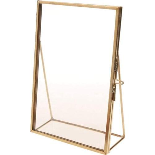 Simple Antique Rectangular Freestanding Transparent Glass Photo Frame for Home Decoration - Gold, 15.2 x 20.3 cm