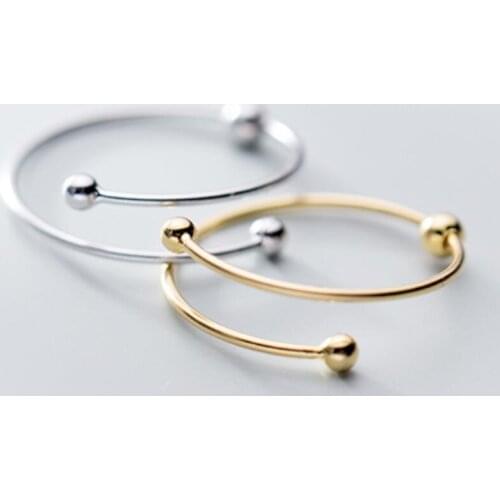 925 Sterling Silver Simple Line Beads Star Track Adjustable Ring A3037