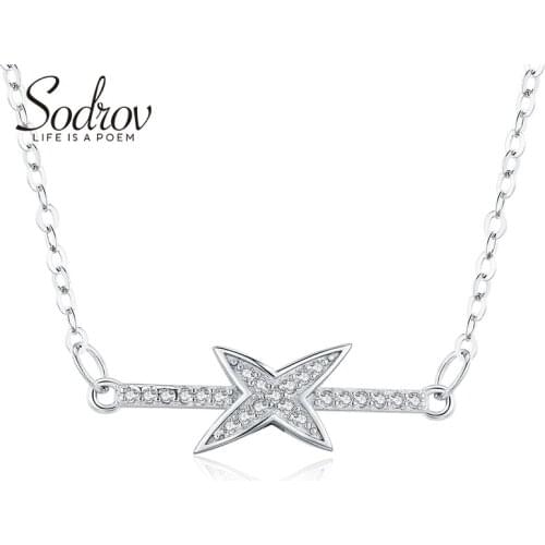 Sodrov 925 Sterling Silver Four-pointed star Chain Necklace Trendy Elegant Romantic Fine Jewelry for Women