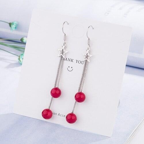 Simple Trendy Red Pearl Drop Earrings for Women 925 Silver Ball Ethnic Anniversary Gifts Jewelry Free Shipping SILVER Earring