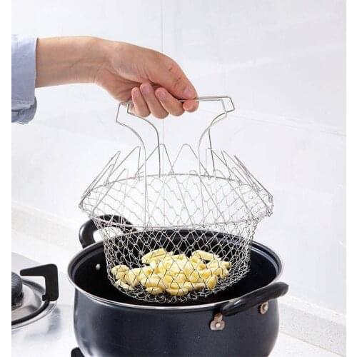 Frying net stainless steel folding frying basket Household frying oil strainer Multifunctional frying tool drain basket