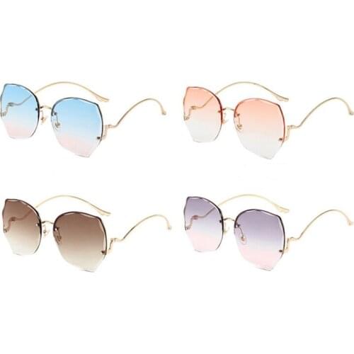 2021 Fashion Tea Gradient Sunglasses Women Ocean Water Cut Trimmed Lens Metal Curved Temples Sun Glasses Female