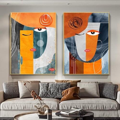 Modern Abstract Faces Geometric Canvas Painting Contemporary Wall Art Pictures Posters and Prints Living Room Home Decoration