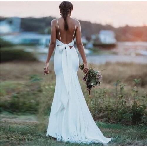 Beach Mermaid Wedding Dress Simple Bridal Dresses Spaghetti Straps Backless Elegant Boho Bride Gown Cheap White Vestido De Noiva