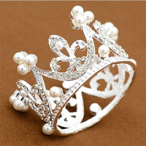 Girls Small Size Pearl Tiara Crystal Flower Crown Tiaras Party Mini Tiara Wedding Hair Accessories Jewelry