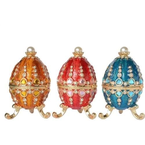 Russian craft rhinestone Easter egg w castle bejeweled crystal trinket box metal jewelry box Christmas/birthday gifts