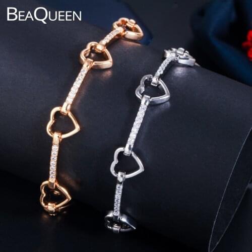 BeaQueen Exquisite Lovely Heart Shape Women Tennis Bracelets Micro Paved Cubic Zirconia Stones 585 Gold Color Jewelry Gift B206