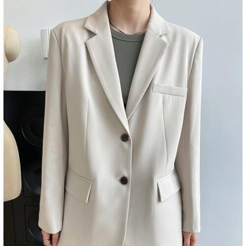 Chic Casual Single-Breasted Loose Female Suit Jackets 2021 Autumn Buttons Ladies Outwear Full Sleeve Women Solid Blazer BL307