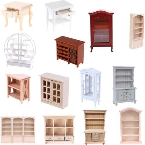 1:12 Dollhouse Miniature Wood Display Cupboard Cabinet Showcase Doll House Decor Cabinet Model Chest Cupboard Shelf