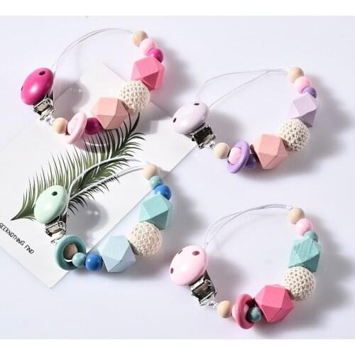 10Pcs Colorfull Wooden Baby Pacifier Clips Funny Pacifier Chain For Infant Feeding Toddle Teething Chew Toy Dummy Clips BPA Free